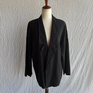Eileen Fisher Solid Black Jacket Blazer Free Face Open 100% Silk Women's Large